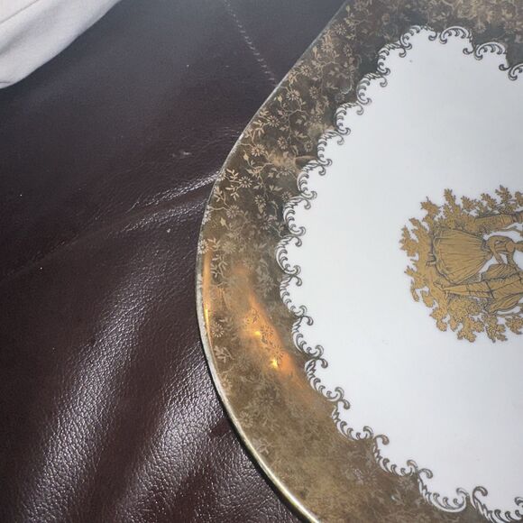 Furstenberg Germany Teardrop Shaped Plate Courtship Gold Rim Rare - Picture 5 of 8
